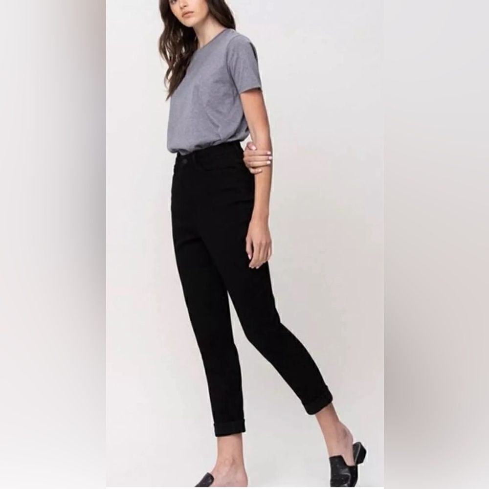 Vervet High Rise Stretch jet black jeans cuffed Straight leg mom jeans 28